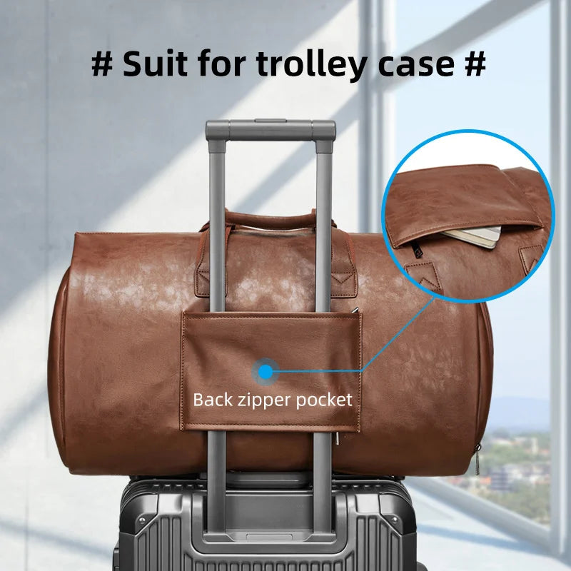 Sac polochon de voyage homme marron en PU personnalisable et imperméable
