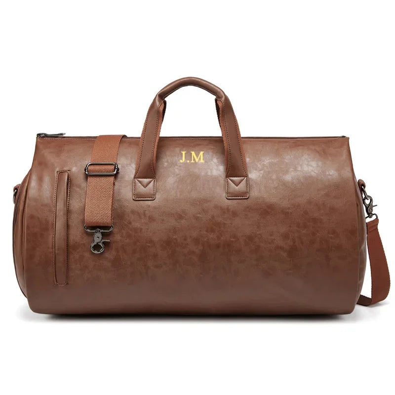 Sac polochon de voyage homme marron en PU personnalisable et imperméable