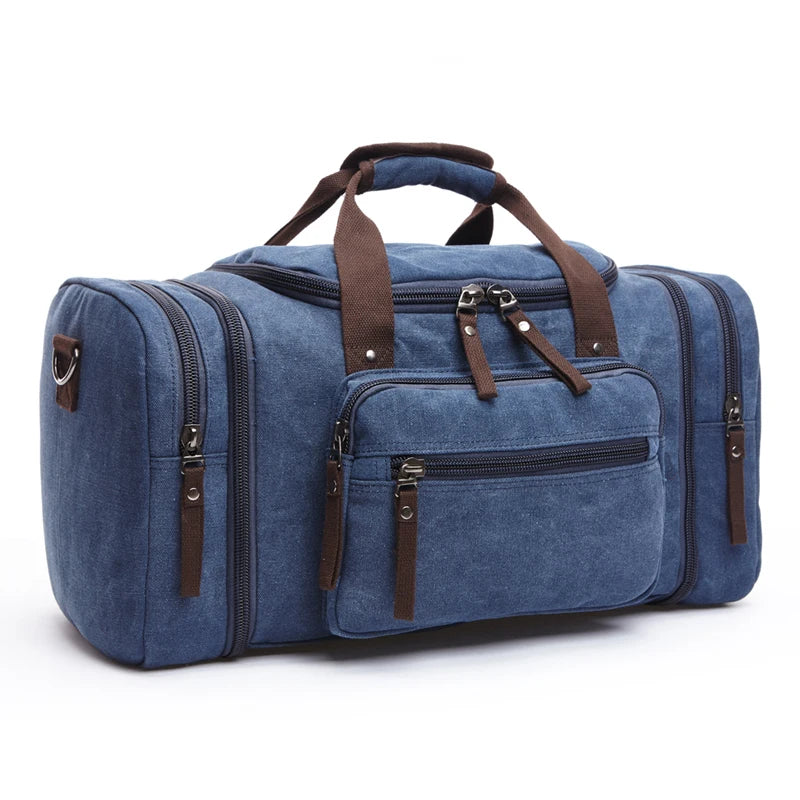 Sac polochon de voyage marron en toile avec bandoulière