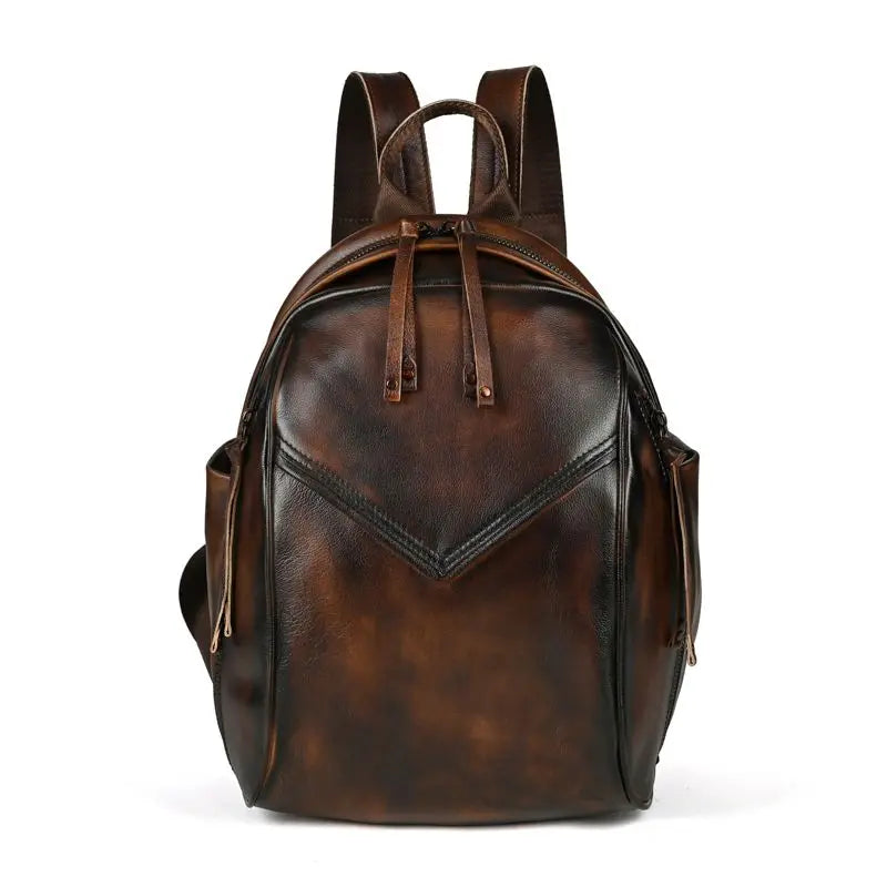 Sac À Dos Imperméable En Cuir Véritable Marron Foncé