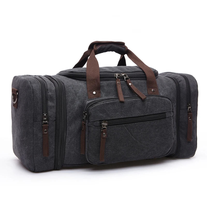 Sac polochon de voyage marron en toile avec bandoulière