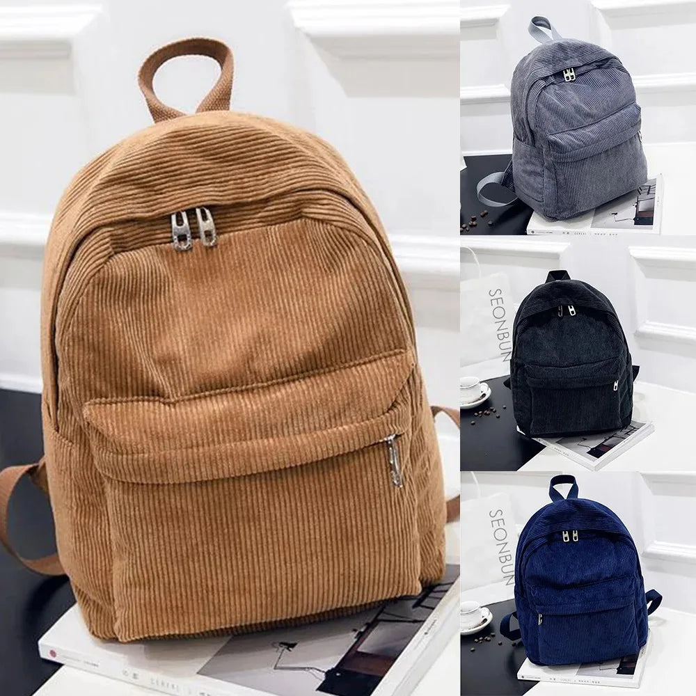 Sac À Dos Scolaire En Velours Côtelé Marron