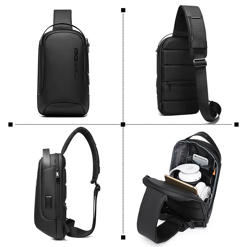Sac bandoulière sling noir en tissu Oxford résistant à l'eau