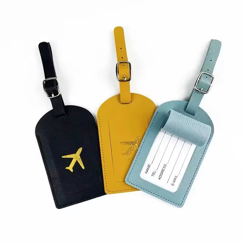Étiquette de bagage en cuir motif avion avec porte-adresse
