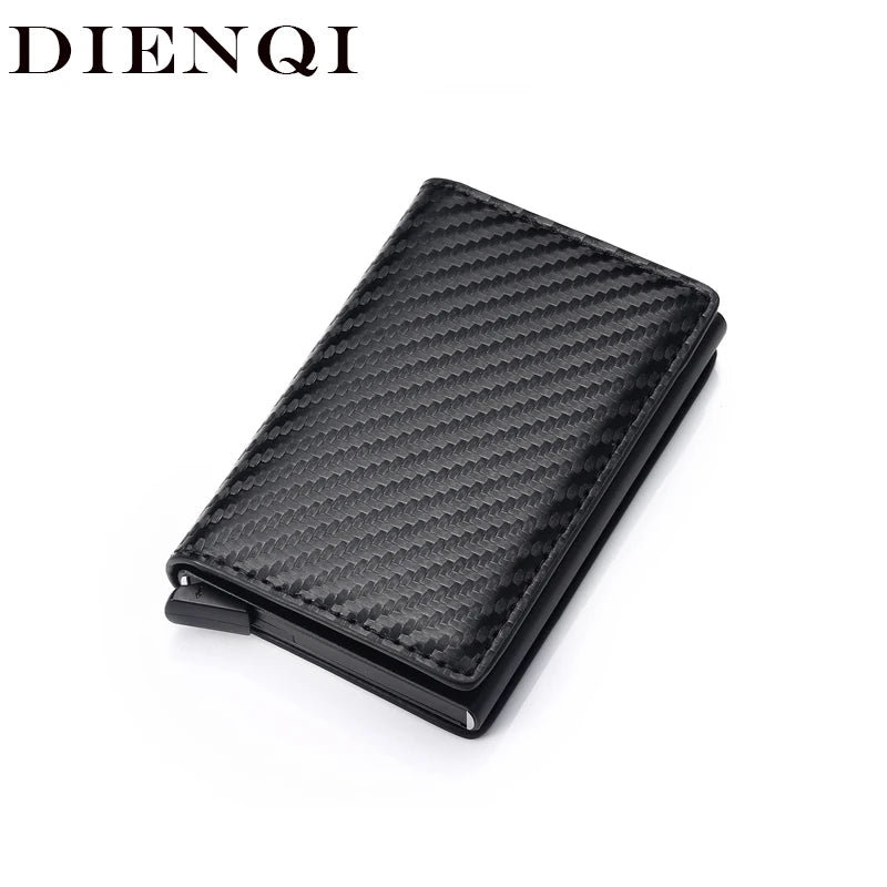 Porte-cartes RFID pop-up mini noir motif fibre de carbone