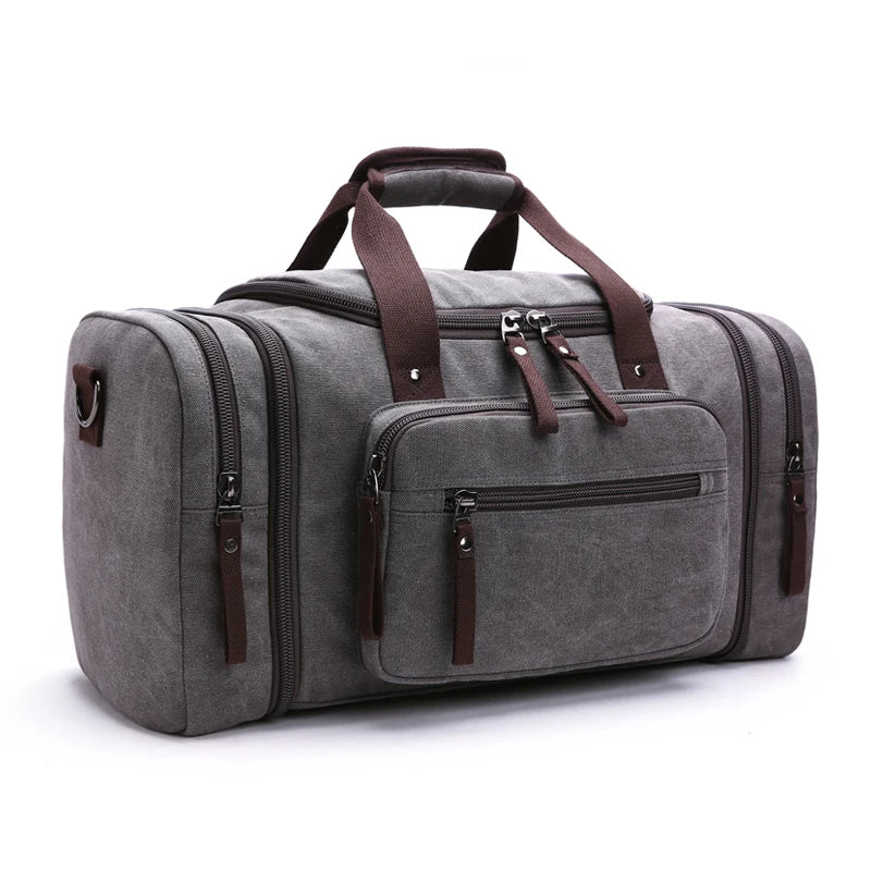 Sac polochon de voyage marron en toile avec bandoulière