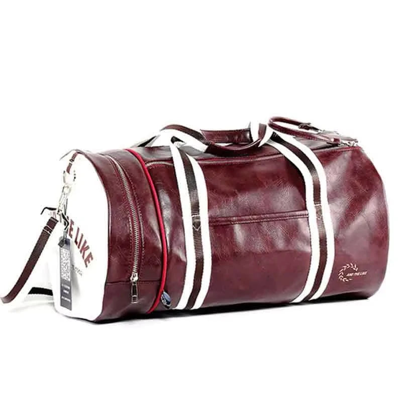 Sac polochon de sport unisexe en cuir avec compartiment à chaussures