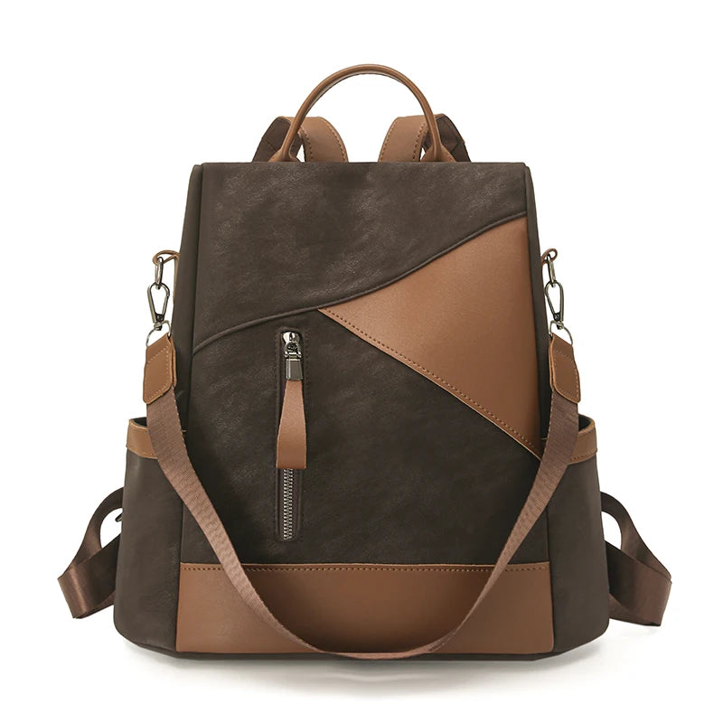 Sac À Dos Élégant Femme PU Noir Et Marron