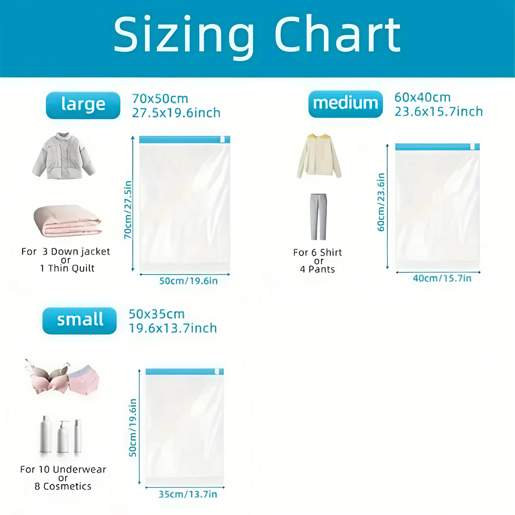 Lot de 5 sacs de compression sous vide sans pompe pour voyage