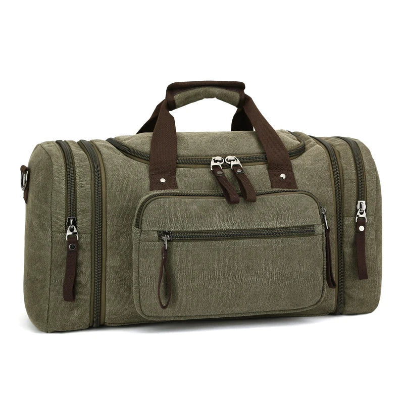 Sac polochon de voyage marron en toile avec bandoulière