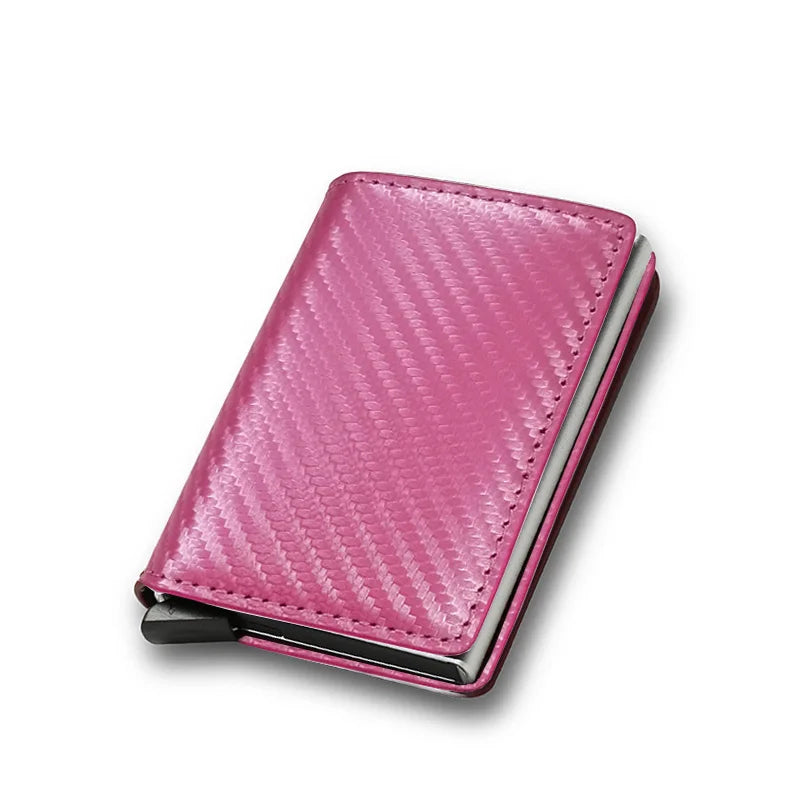 Porte-cartes RFID pop-up mini noir motif fibre de carbone