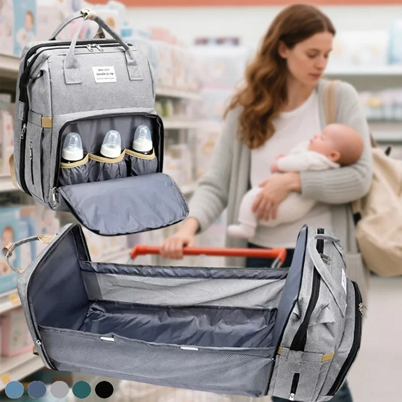 Sac à langer convertible en lit pliable avec 3 emplacements biberons