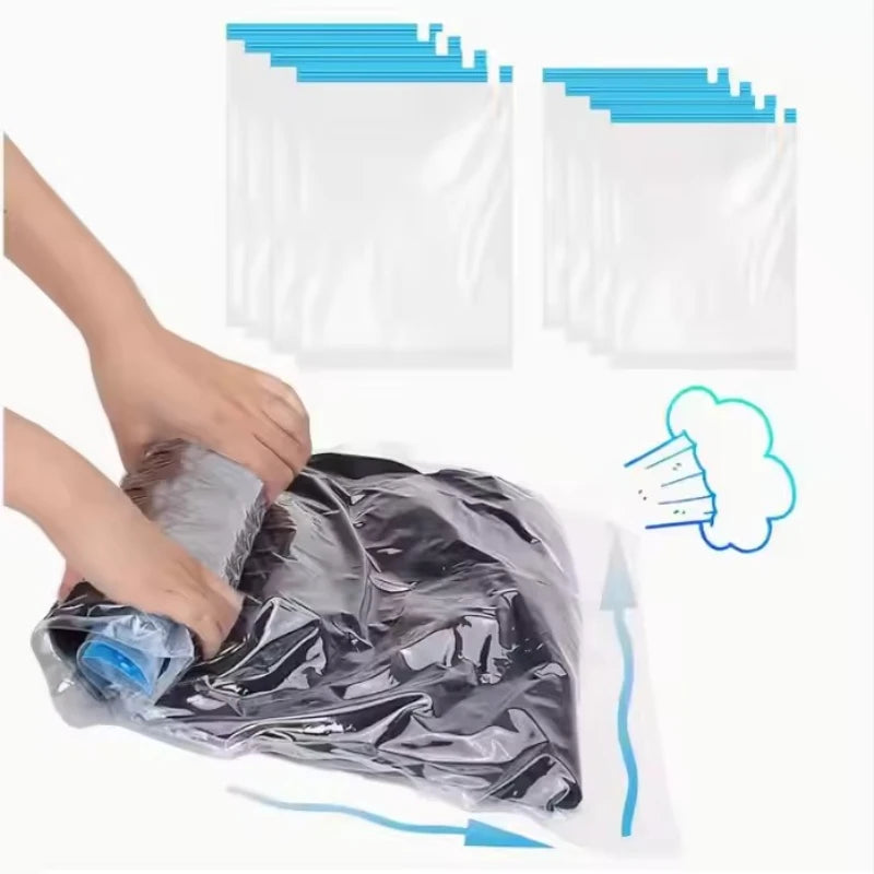 Lot de 5 sacs de compression sous vide sans pompe pour voyage