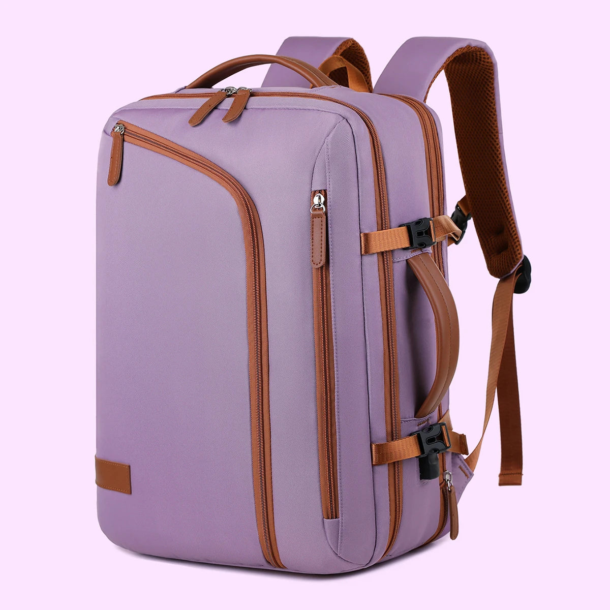 Sac À Dos Ordinateur En Nylon Beige À Fermeture Zippée