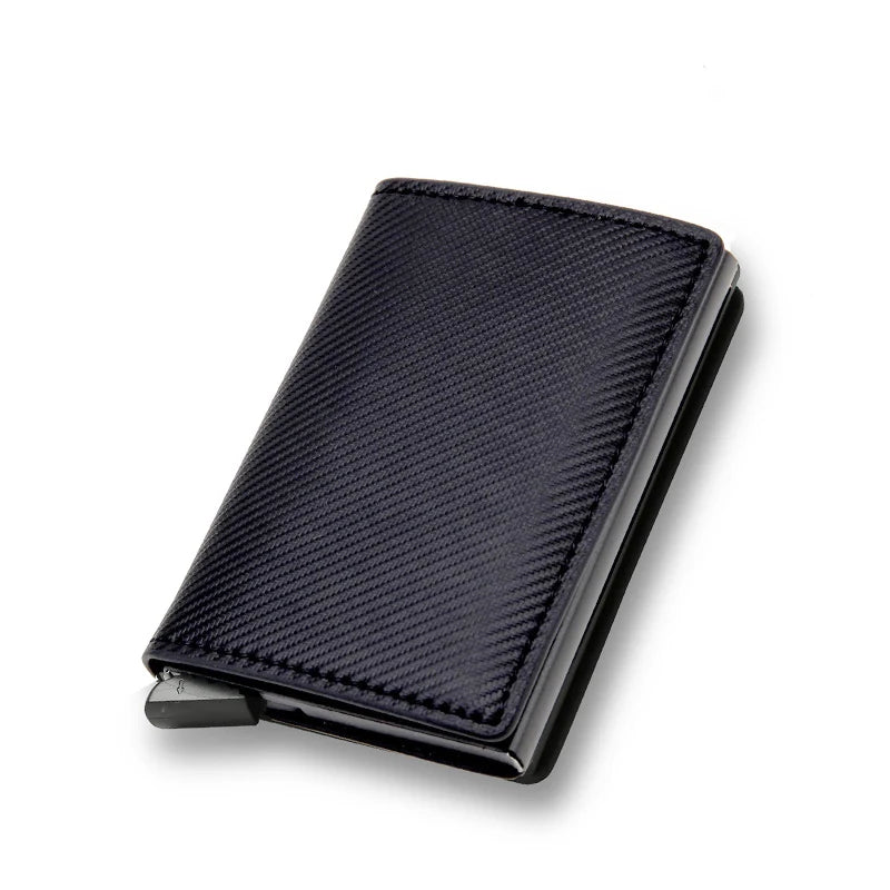 Porte-cartes RFID pop-up mini noir motif fibre de carbone