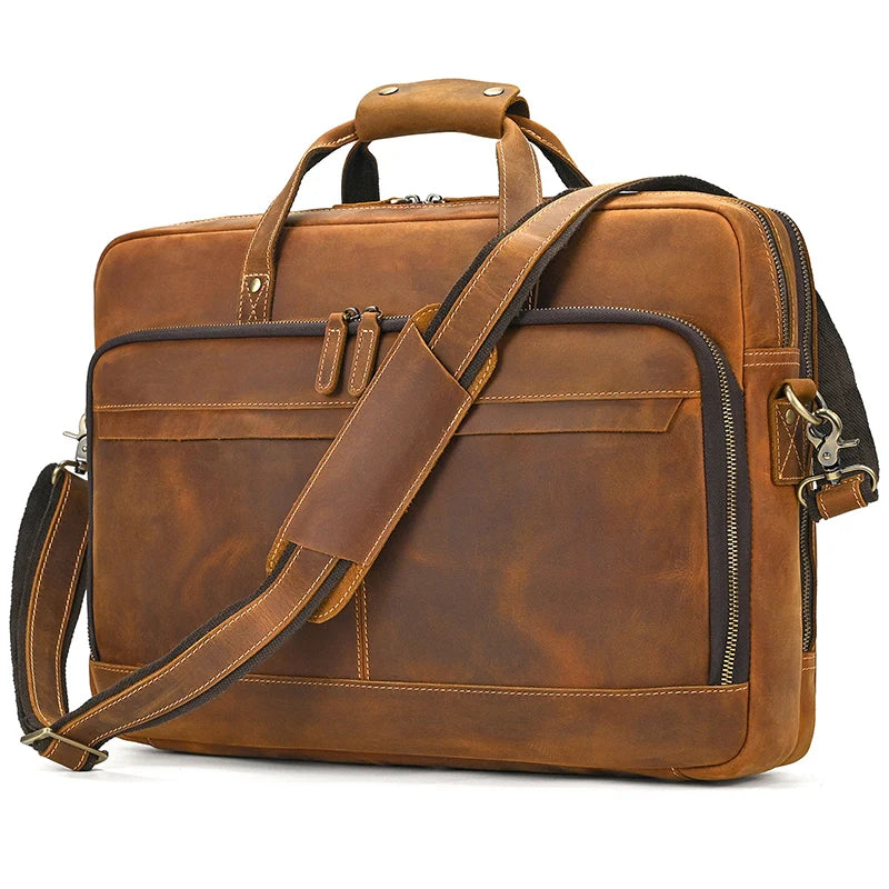 Serviette homme en cuir Crazy Horse marron foncé pour ordinateur 15,6 pouces