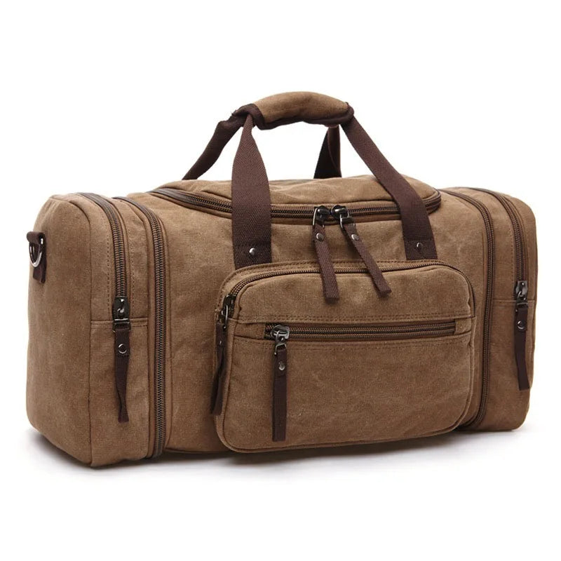Sac polochon de voyage marron en toile avec bandoulière