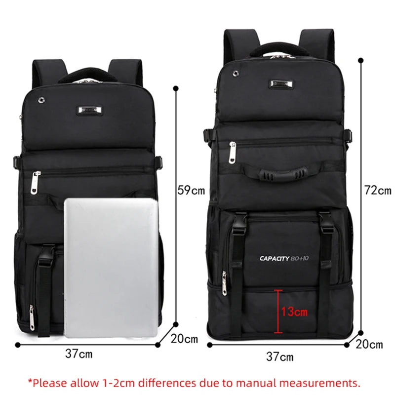 Sac À Dos De Voyage Noir 90 L En Nylon, Unisexe