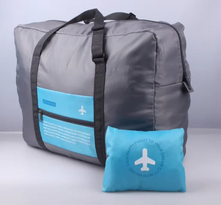 Sac polochon de voyage pliable imperméable gris avec sangle pour valise