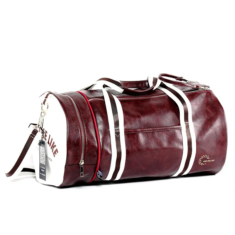Sac polochon de sport unisexe en cuir avec compartiment à chaussures