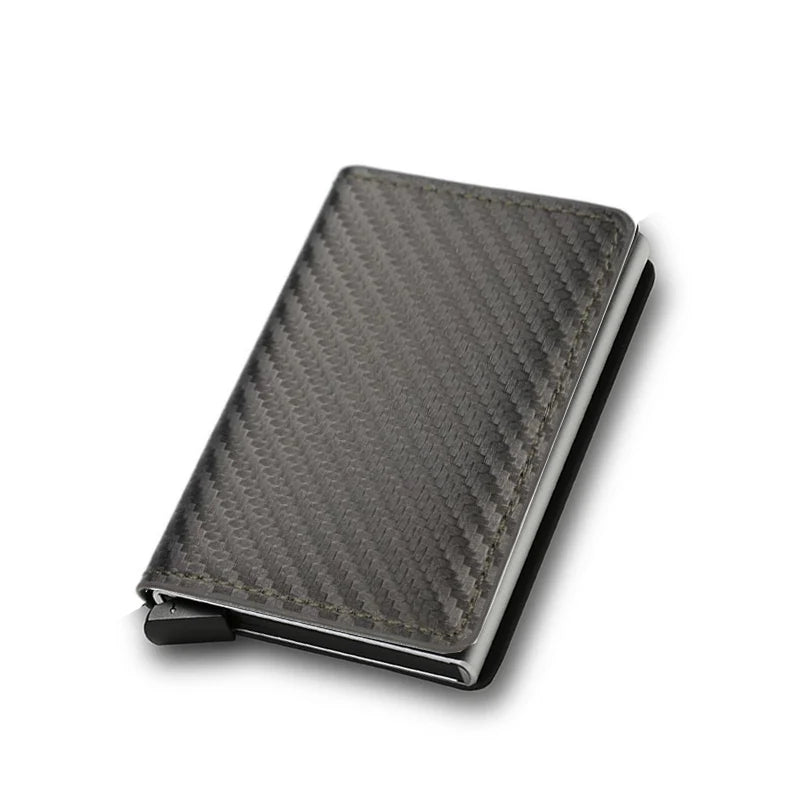 Porte-cartes RFID pop-up mini noir motif fibre de carbone