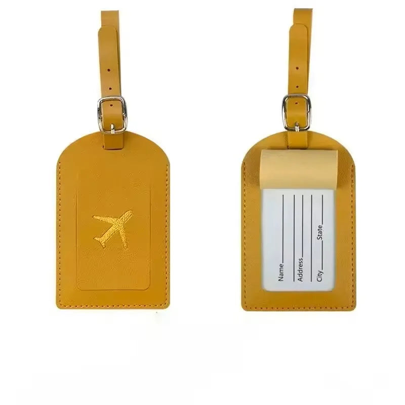 Étiquette de bagage en cuir motif avion avec porte-adresse