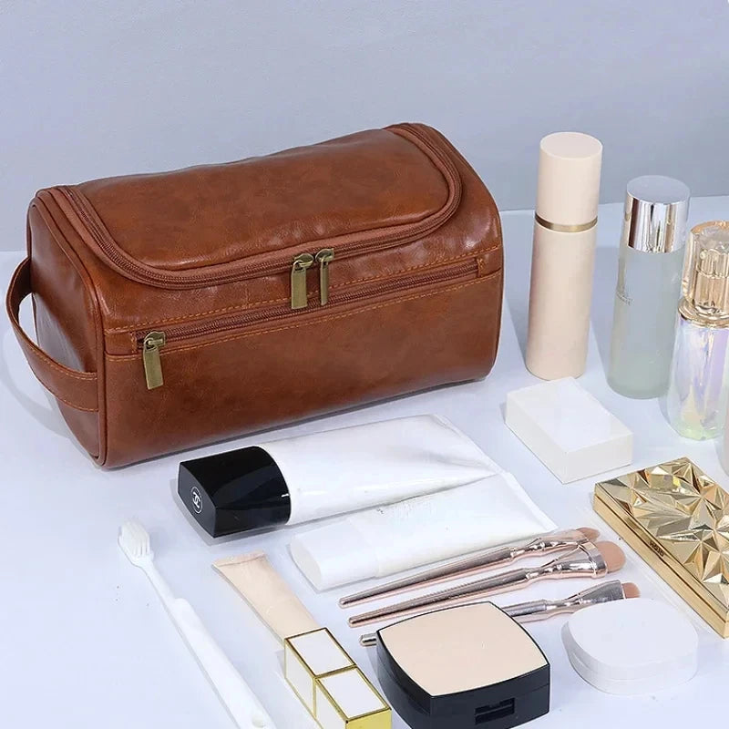 Trousse De Toilette De Voyage Femme Cuir PU Marron