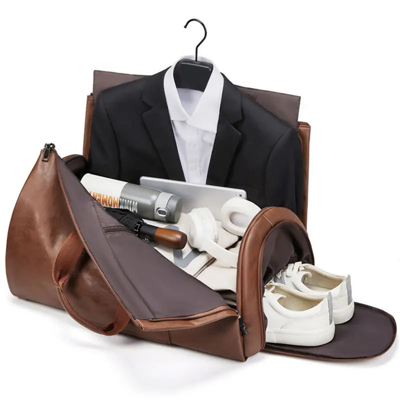 Sac polochon de voyage homme marron en PU personnalisable et imperméable