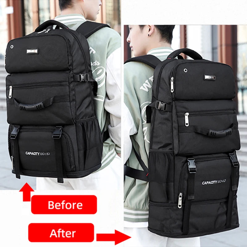 Sac À Dos De Voyage Noir 90 L En Nylon, Unisexe