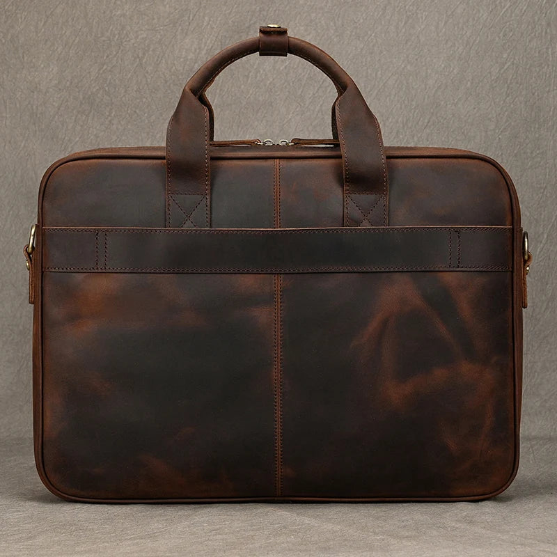 Serviette homme en cuir Crazy Horse marron foncé pour ordinateur 15,6 pouces