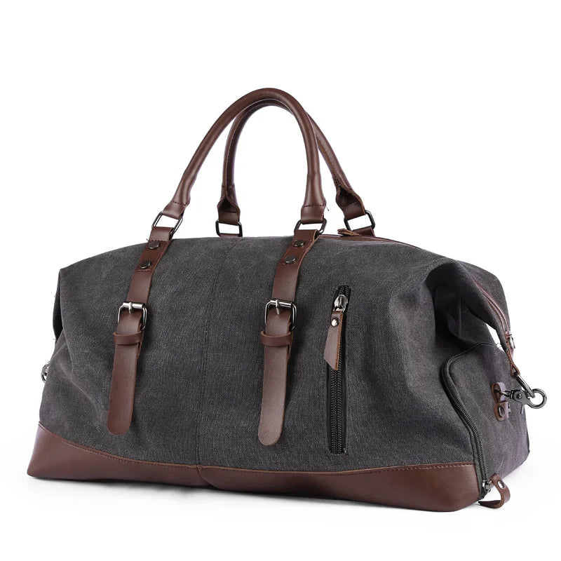 Sac polochon de voyage homme en toile gris et marron