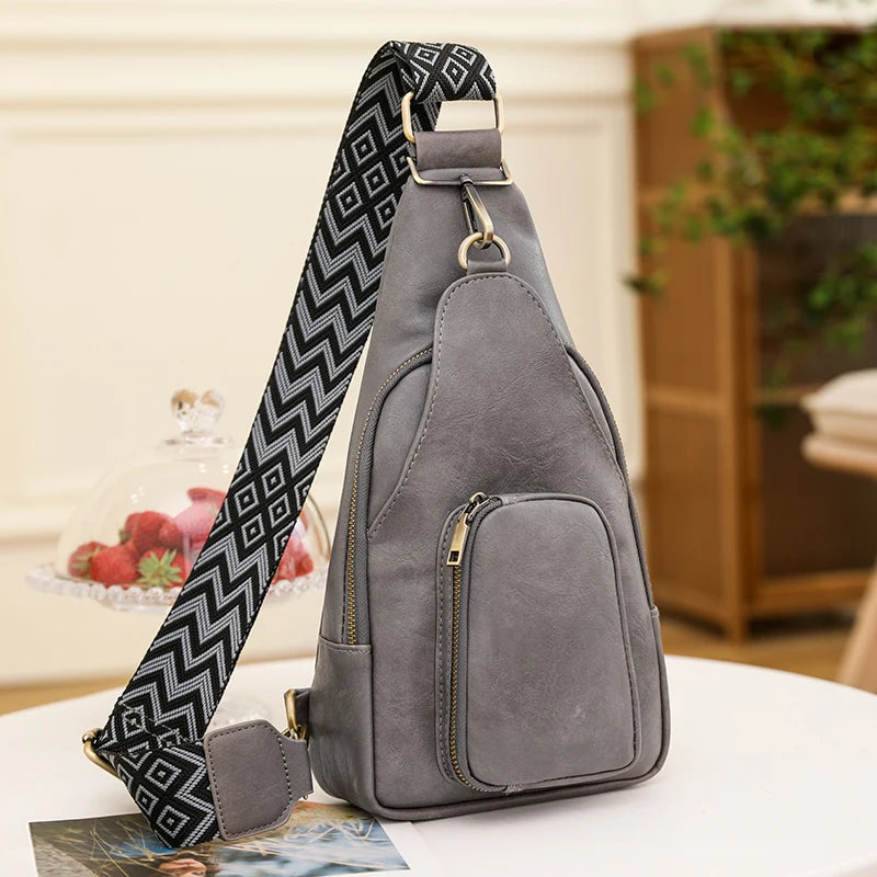 Sac bandoulière poitrine femme rose en cuir PU imperméable