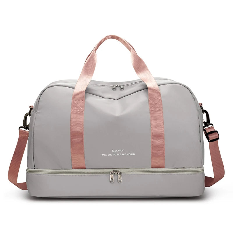 Sac polochon extensible femme rose mauve en nylon à bandoulière