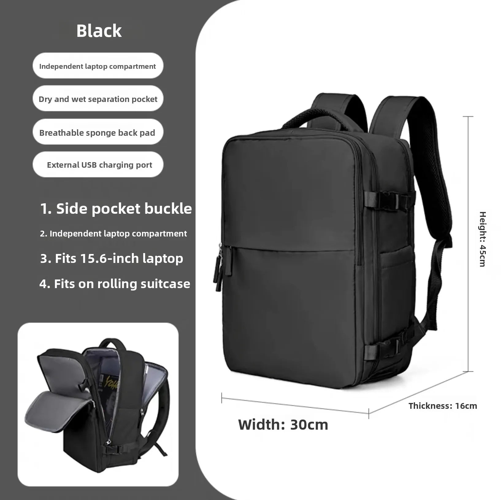 Sac À Dos De Voyage Avec Port USB Imperméable En Tissu