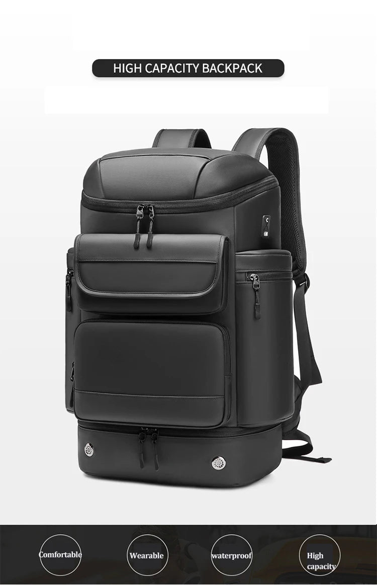 Sac À Dos De Voyage Noir 50 L Imperméable Avec Compartiment