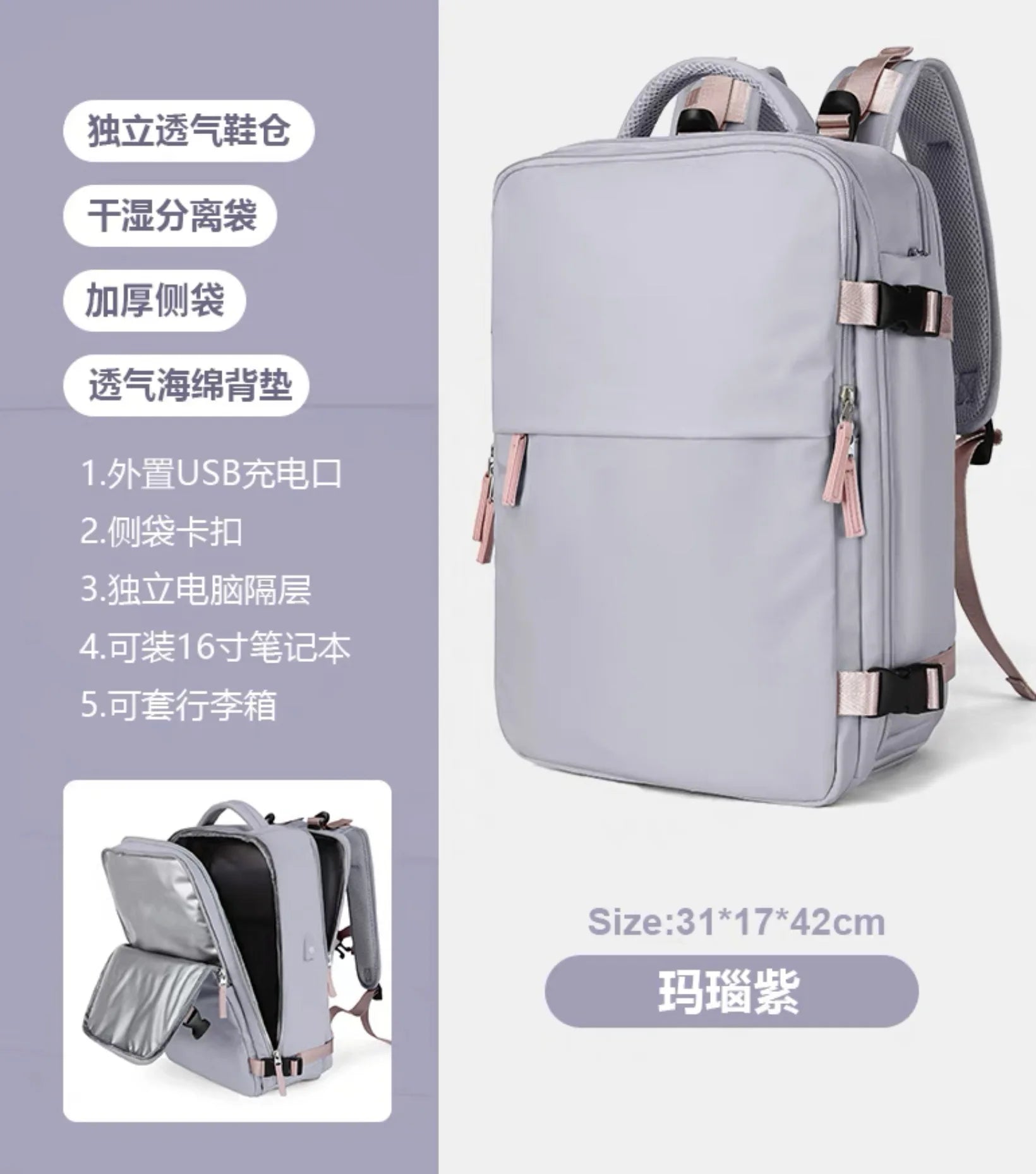 Sac À Dos De Voyage Avec Port USB Imperméable En Tissu