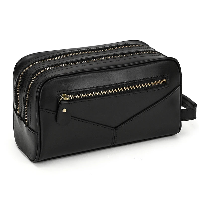 Trousse De Toilette Cuir Pour Homme Véritable Marron Foncé