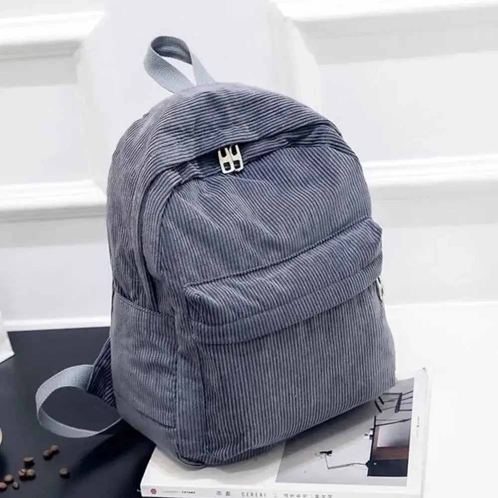 Sac À Dos Scolaire En Velours Côtelé Marron