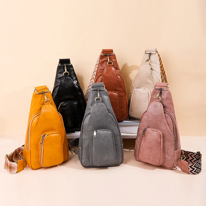 Sac bandoulière poitrine femme rose en cuir PU imperméable