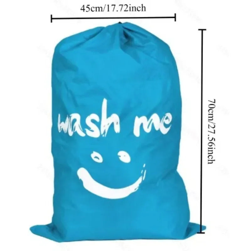 Sac à linge gris en nylon à cordon, imprimé visage souriant