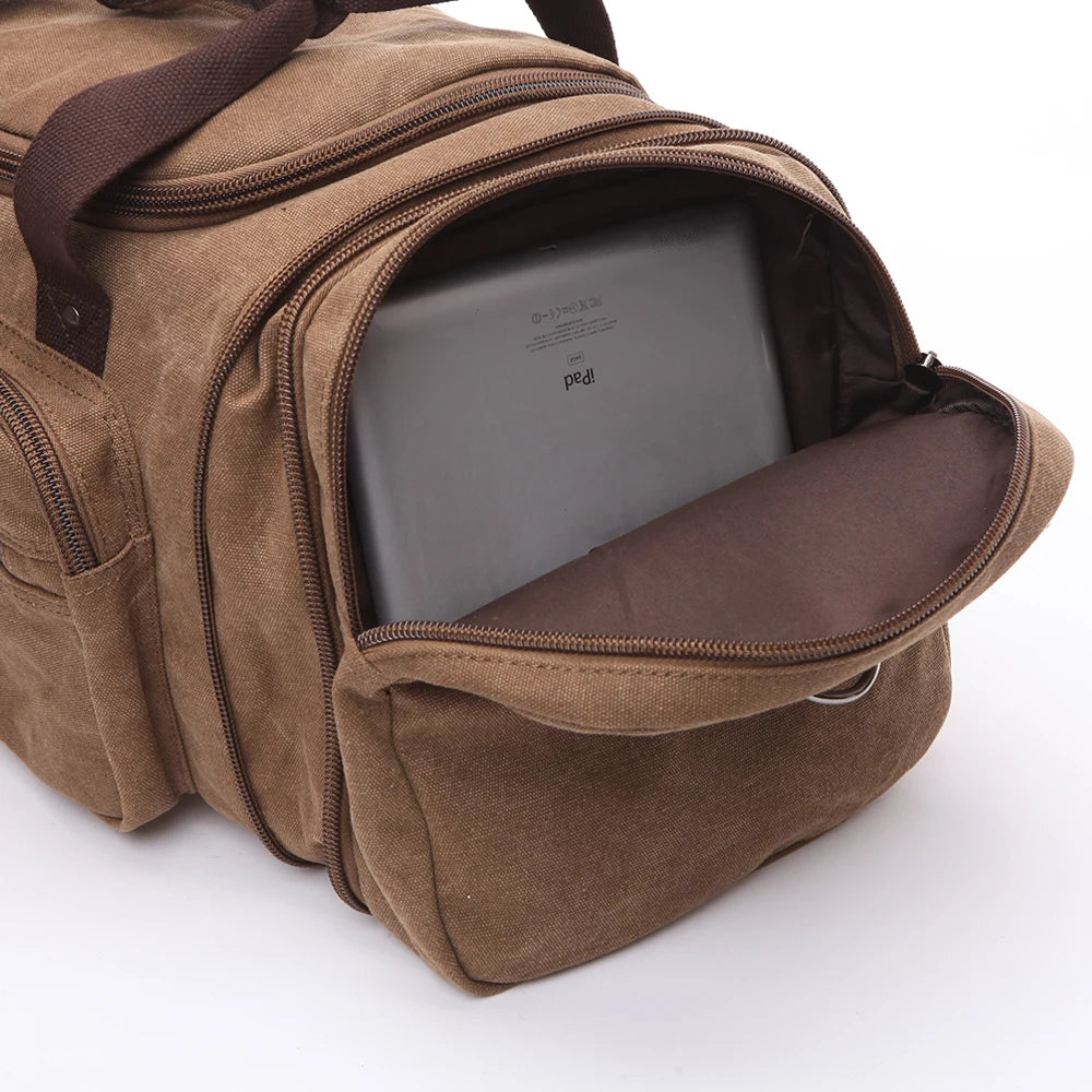 Sac polochon de voyage marron en toile avec bandoulière