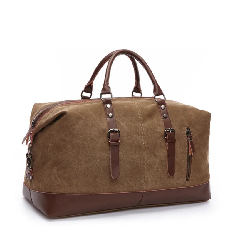 Sac polochon de voyage homme en toile gris et marron
