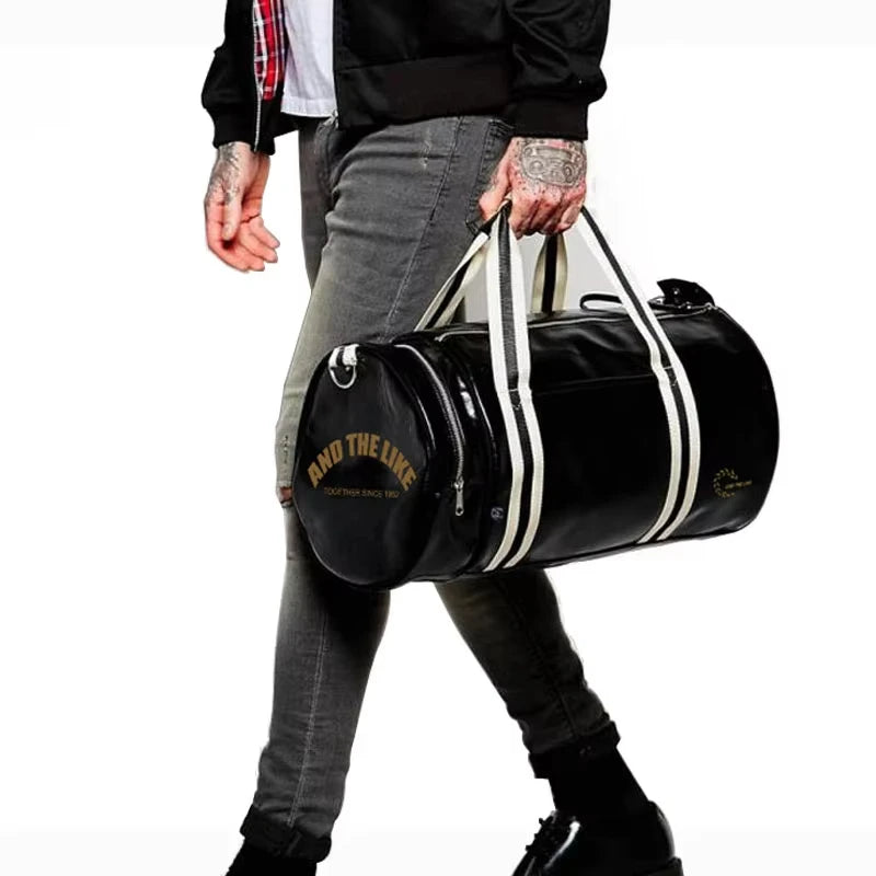 Sac polochon de sport unisexe en cuir avec compartiment à chaussures