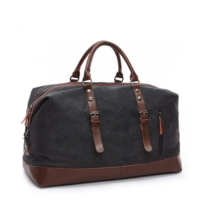 Sac polochon de voyage homme en toile gris et marron