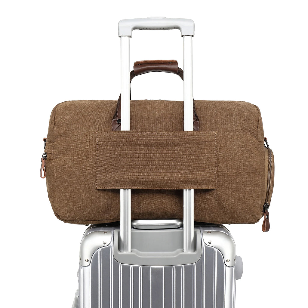 Sac polochon homme marron en nylon Oxford avec compartiment à chaussures