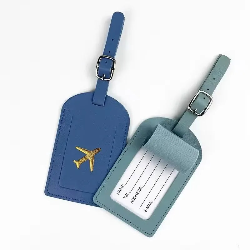 Étiquette de bagage en cuir motif avion avec porte-adresse