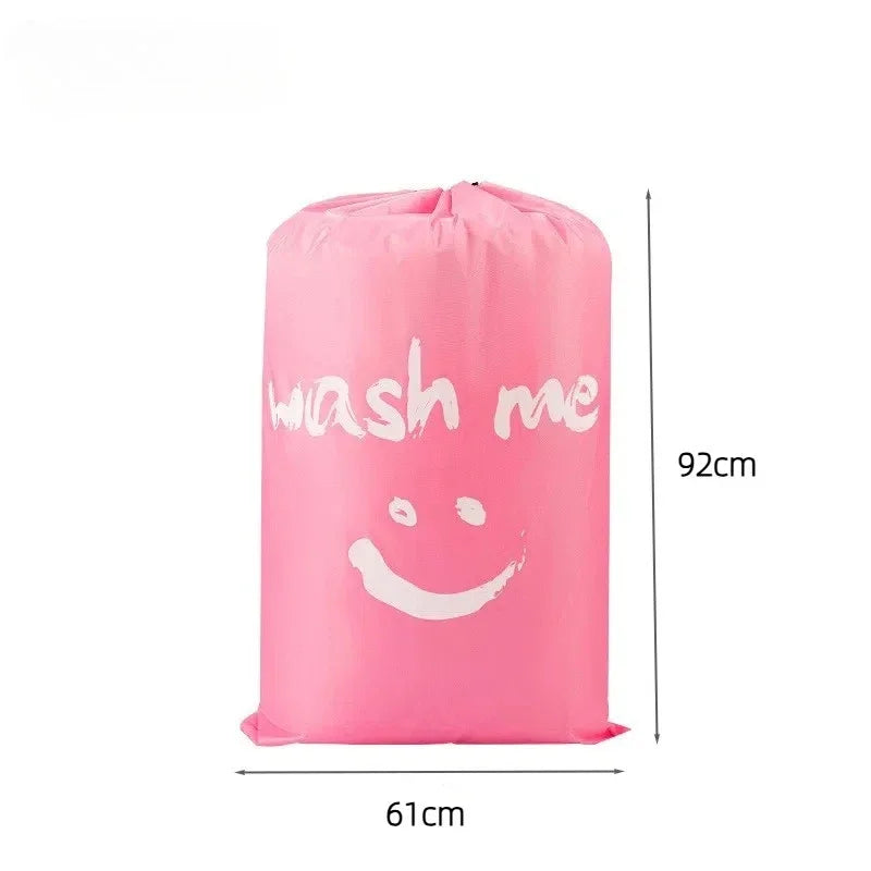 Sac à linge gris en nylon à cordon, imprimé visage souriant