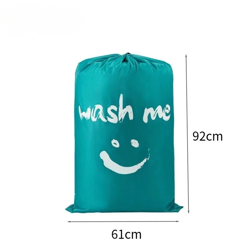 Sac à linge gris en nylon à cordon, imprimé visage souriant