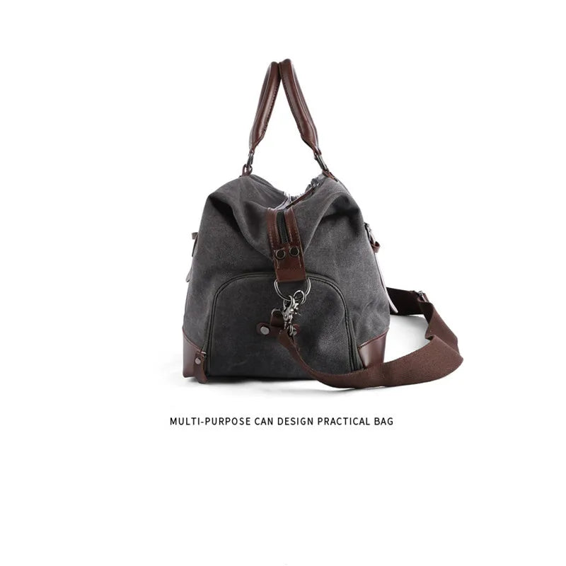 Sac polochon de voyage homme en toile gris et marron