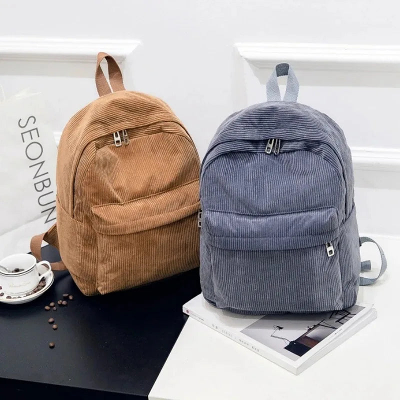 Sac À Dos Scolaire En Velours Côtelé Marron